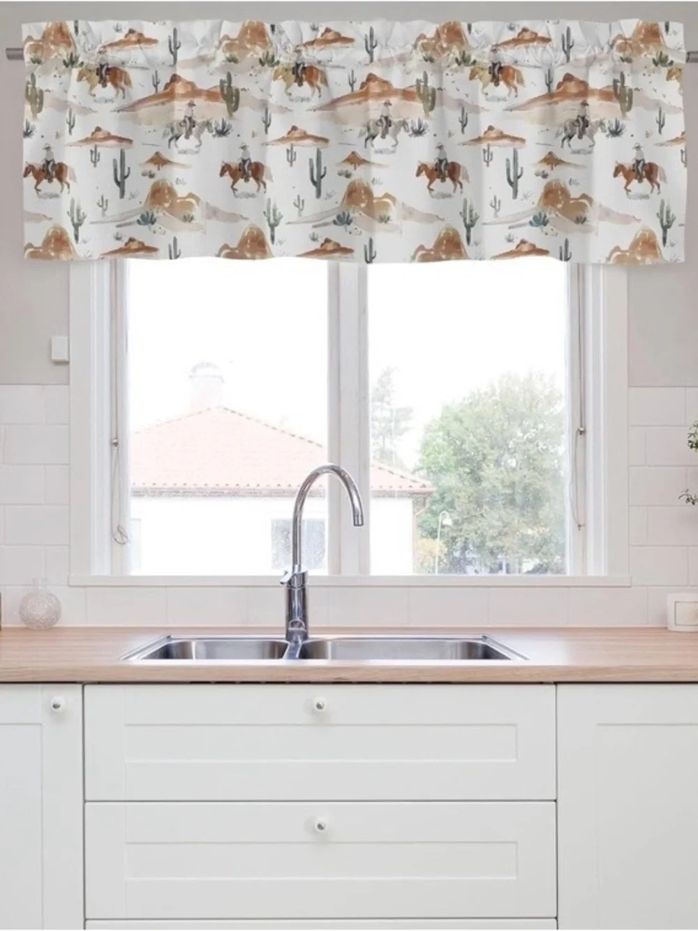 Desert Western Valance in Cream‎ and Tan - Home Accents